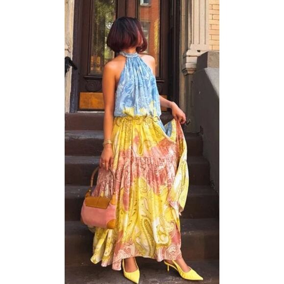 Hemant and Nandita Dresses & Skirts - Hemant & Nandita Fiza Dress Halter PaisleyWestern Pastel Yellow Blue S